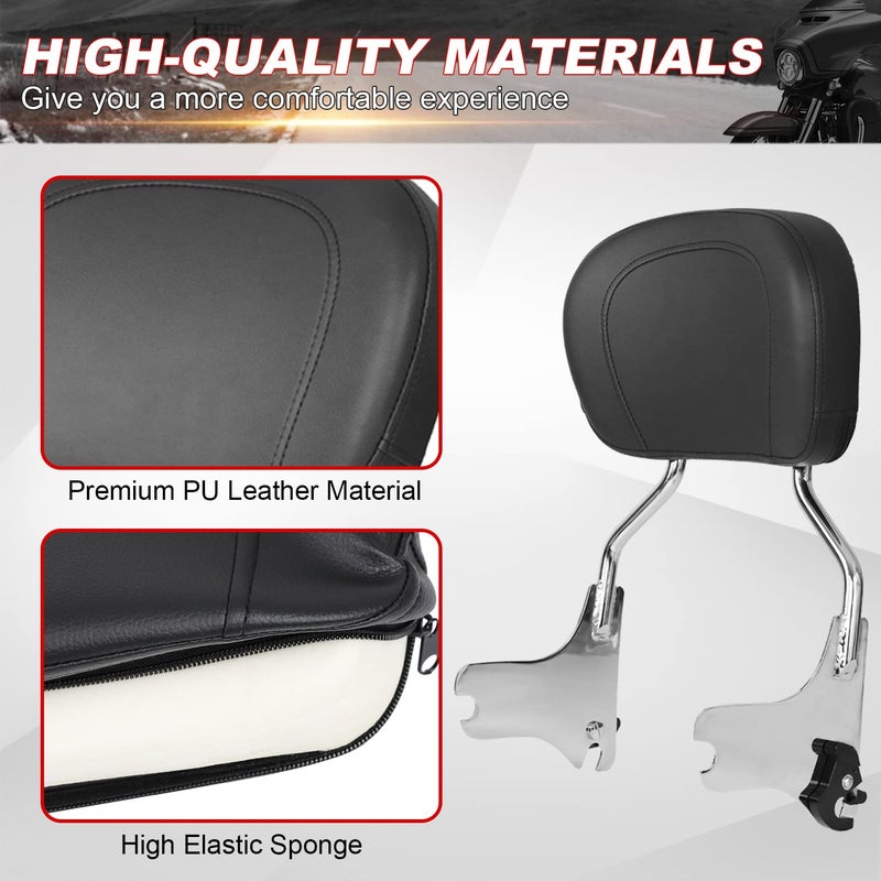 AUFER Detachable Backrest Sissy Bar Upright Passenger Backrest w/Back Rest Pad Compatible With For Touring Road King Electra Glide Street Glide Road Glide FLHR FLHX FLHT FLTR 1997-2008ï¼ˆChromeï¼‰ - Image 2